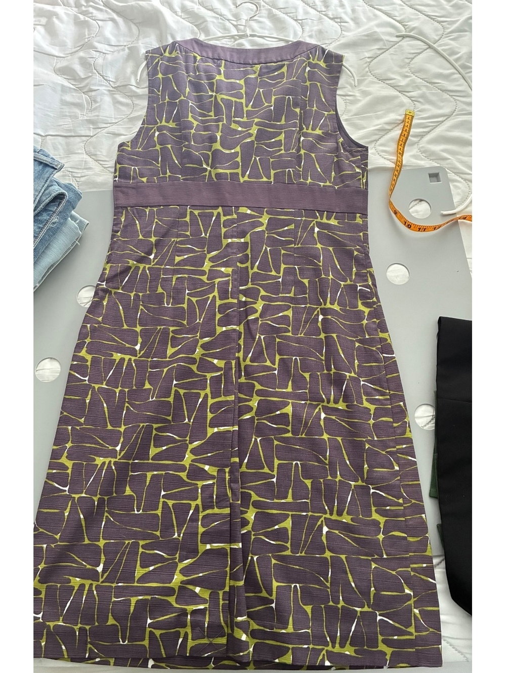 Boden Notch-neck Cotton Shift Dress Purple Chartreuse Terrazzo Geometric